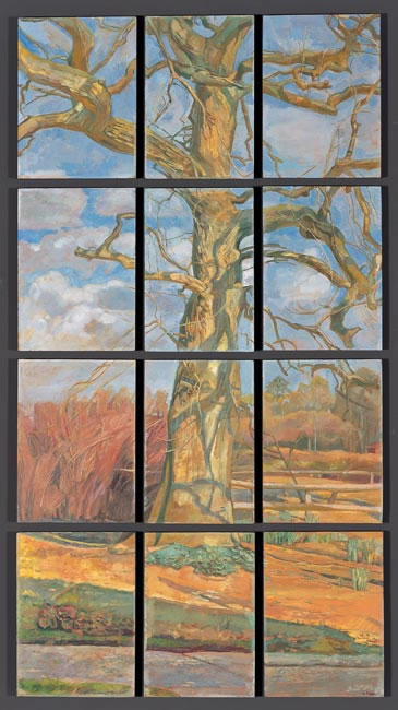 Through the Barn Window, oil on panel (51 x 56cm - 20 x 22 ins)